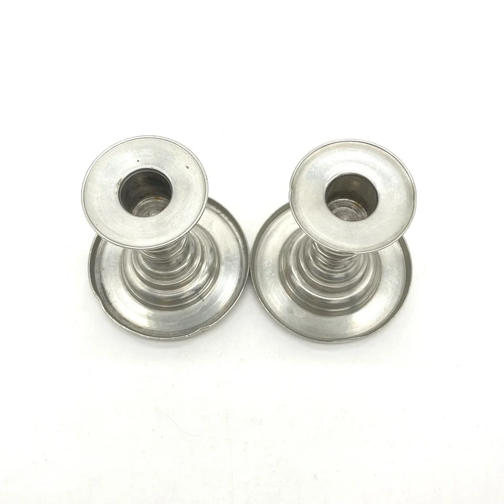 Vintage Pewter Candlestick Holders Pair Baluster Stem Weighted Metal